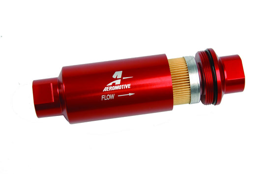 Aeromotive Filter, In-Line, 10-m Fabric Element, ORB-10 Port, Bright-Dip Red, 2" OD 12301