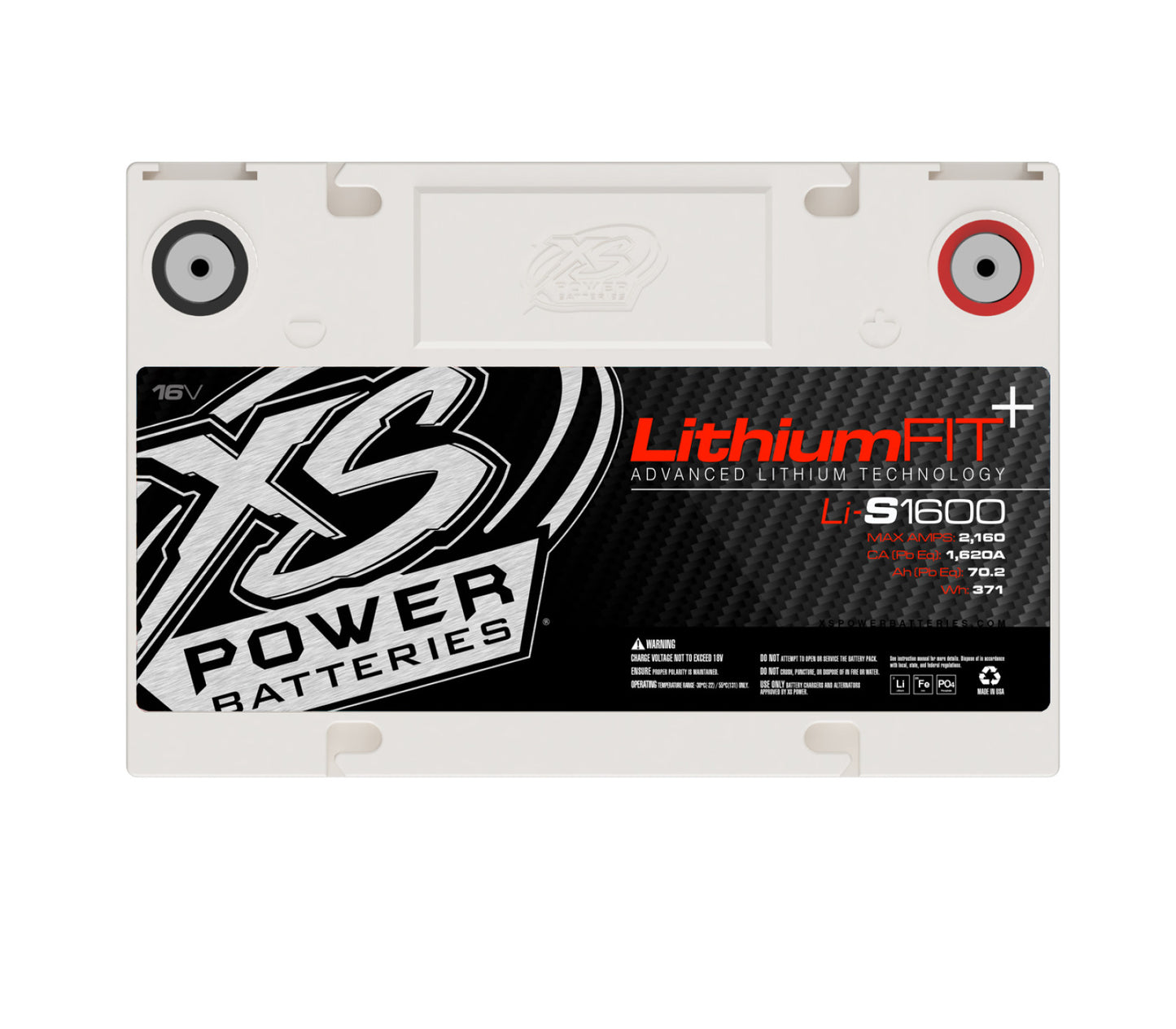 XS Power Batteries Lithium Racing 16V Batteries - Stud Adaptors/Terminal Bolts Included 2160 Max Amps Li-S1600