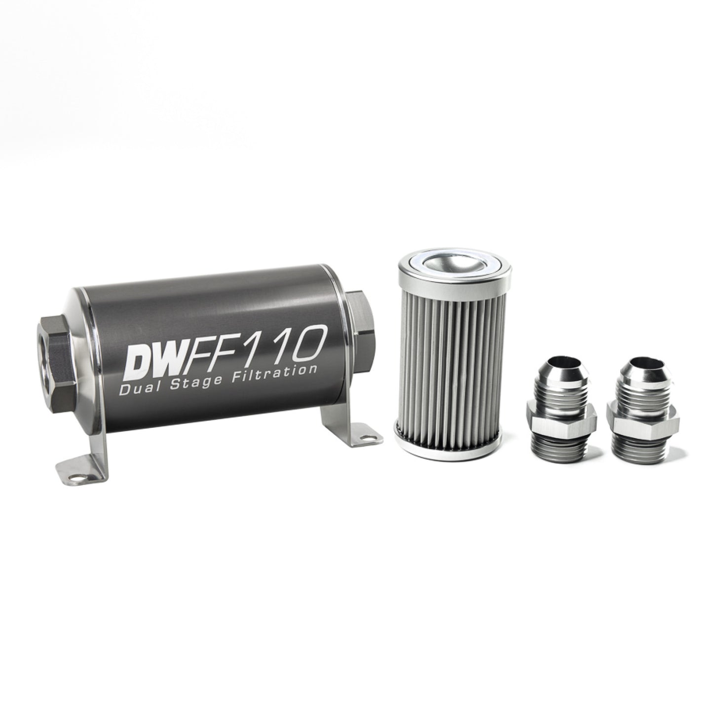 Deatschwerks In-line fuel filter element and housing kit, stainless steel 10 micron, -10AN, 110mm. Universal DEW-8-03-110-010K-10