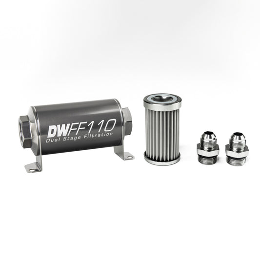 Deatschwerks In-line fuel filter element and housing kit, stainless steel 5 micron, -8AN, 110mm. Universal DEW-8-03-110-005K-8