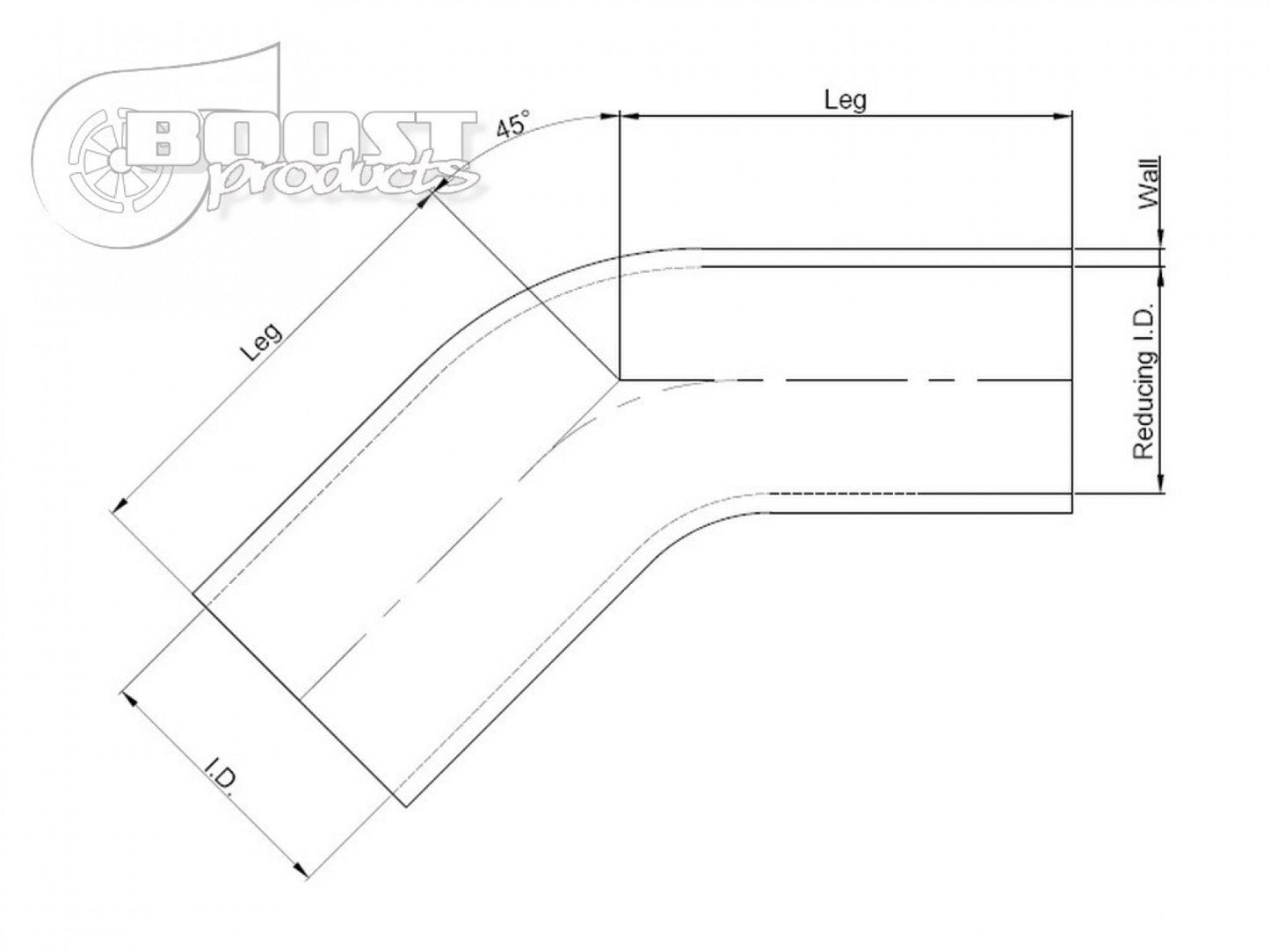 BOOST products Silicone Reducer Elbow 45 Degrees, 54 - 48mm (2-1/8" - 1-7/8") ID, Black '3258054048