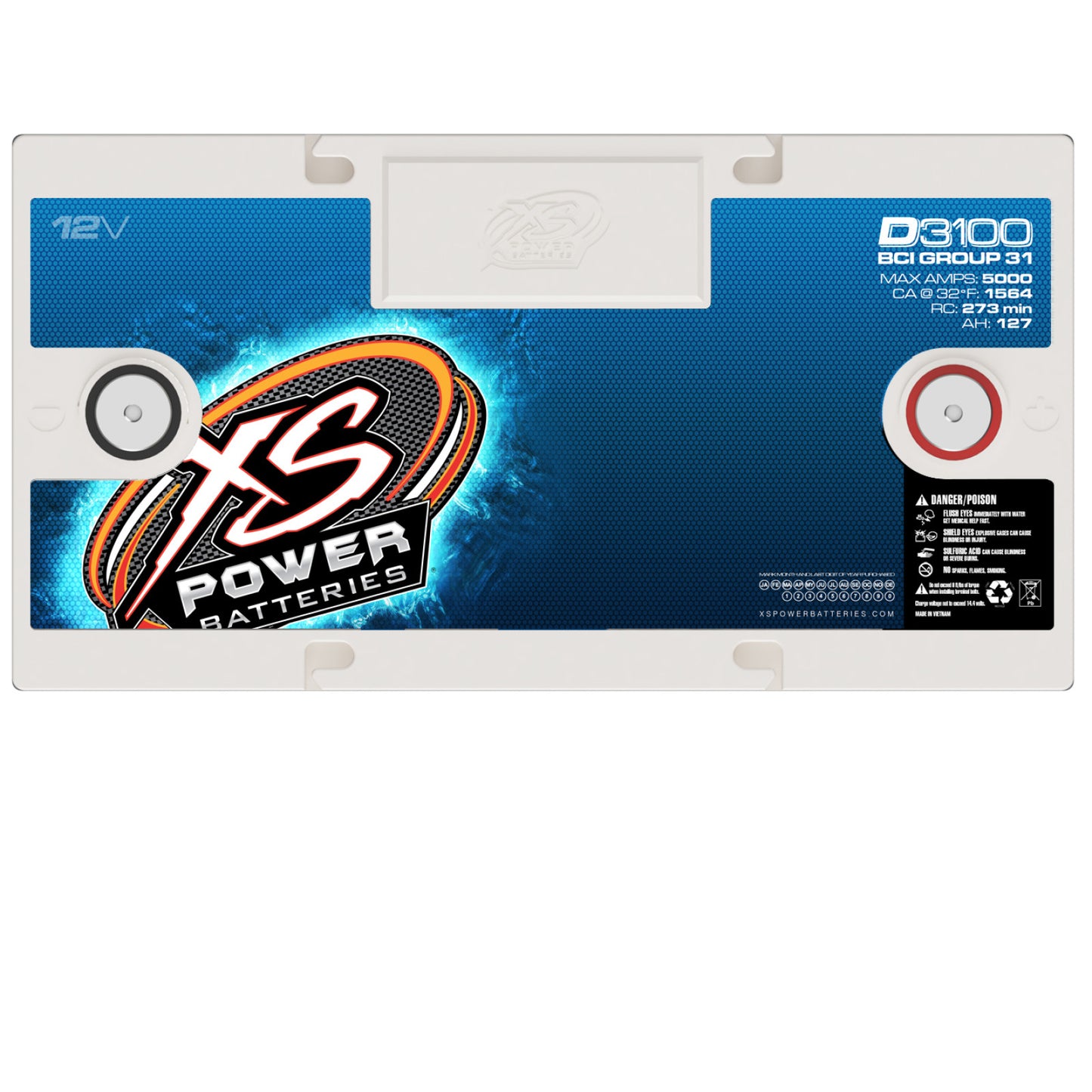 XS Power Batteries 12V AGM D Series Batteries - M6 Terminal Bolts Included 5000 Max Amps D3100