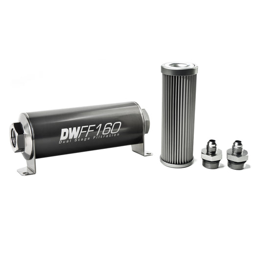 Deatschwerks In-line fuel filter element and housing kit, stainless steel 10 micron, -6AN, 160mm. Universal DEW-8-03-160-010K-6