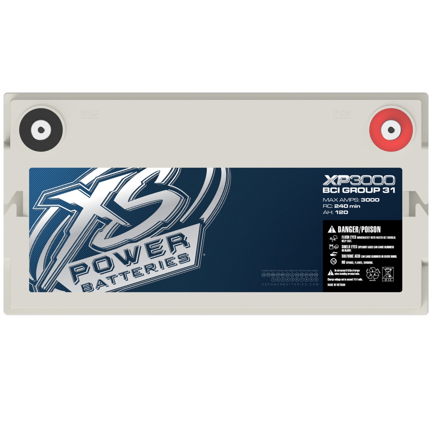 XS Power Batteries 12V AGM XP Series Supplemental Batteries - M6 Terminal Bolts Included 3000 Max Amps XP3000